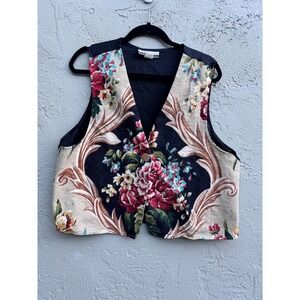 Diana Marco Vintage Womens Tapestry Floral Print Vest Cottagecore Layered